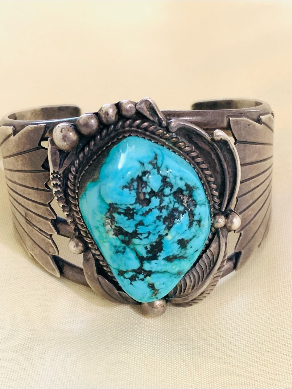 Vintage Turquoise Cuff
Bracelet Navajo Style Sterling
Silver Signed J Charley